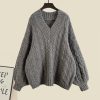 V-neck Cable Sweater Fishtail Skirt Two Pieces Set - Modakawa modakawa