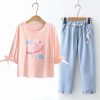 Bunny Earth Print Lace Up T-Shirt Drawstring Pants Suit - Modakawa Modakawa
