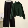 Chic Pure Color Cable Sweater Wide Leg Pants Two Pieces - Modakawa modakawa