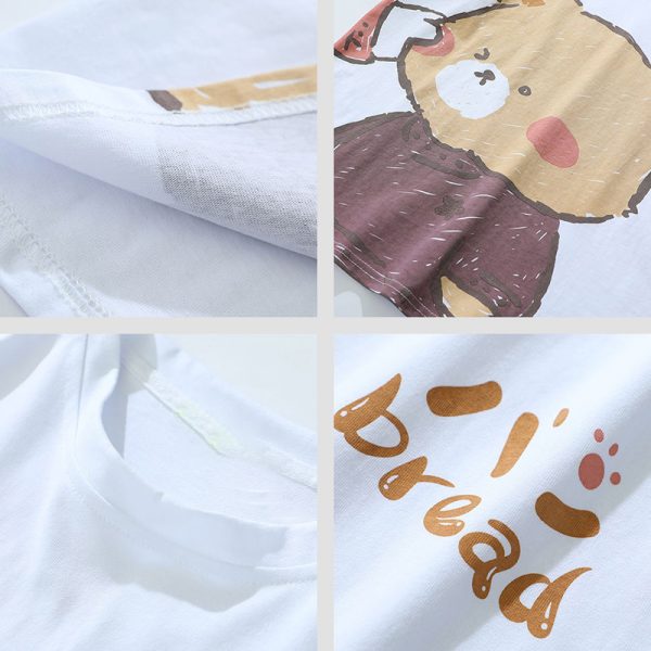 Cartoon Bear Print Round Collar Casual T-Shirt - Modakawa Modakawa