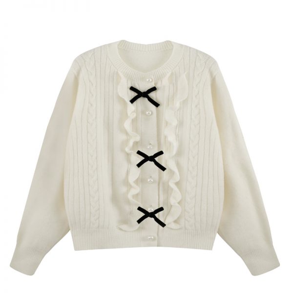 Button Front Knit Sweater Pocket Plaid Skirt Set - Modakawa Modakawa