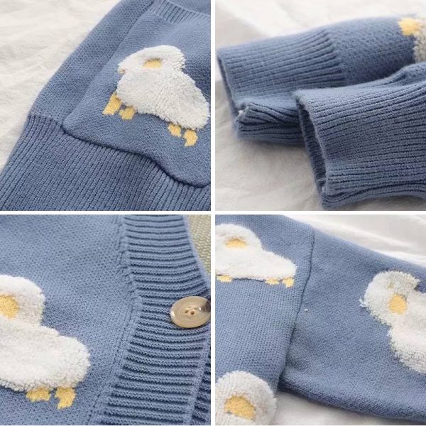 Sheep Embroidery V-neck Cardigan Sweater - Modakawa Modakawa