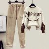 Monster Letter Print Sweater Fleece Vest Casual Pants Three Pieces - Modakawa modakawa