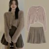 Irregular Cardigan Sweater High Waist Pleated Skirt Two Pieces - Modakawa Modakawa