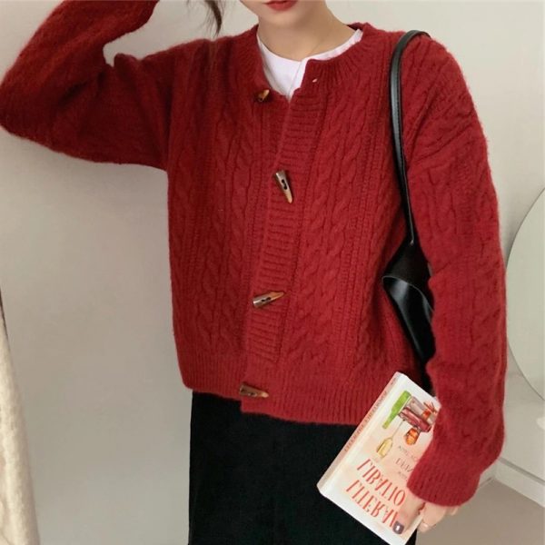 Round Collar Pure Color Cardigan Sweater - Modakawa Modakawa