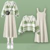 Stripe Colorblock Sweater Slip Dress Two Pieces Set - Modakawa modakawa