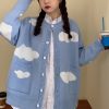 Blue Sky White Clouds Pockets Loose Sweater - Modakawa Modakawa