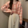 Chic Plaid Top Cardigan Sweater Casual Pants Three Pieces Set - Modakawa modakawa