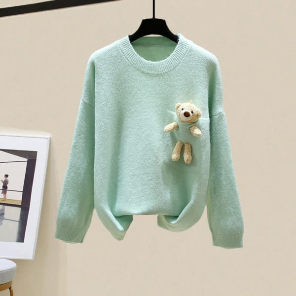Bear Pocket Loose Pullover Sweater - Modakawa Modakawa