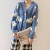 Sheep Embroidery V-neck Cardigan Sweater - Modakawa Modakawa