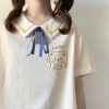 Cartoon Bear Puppy Print Lace Up T-Shirt - Modakawa Modakawa