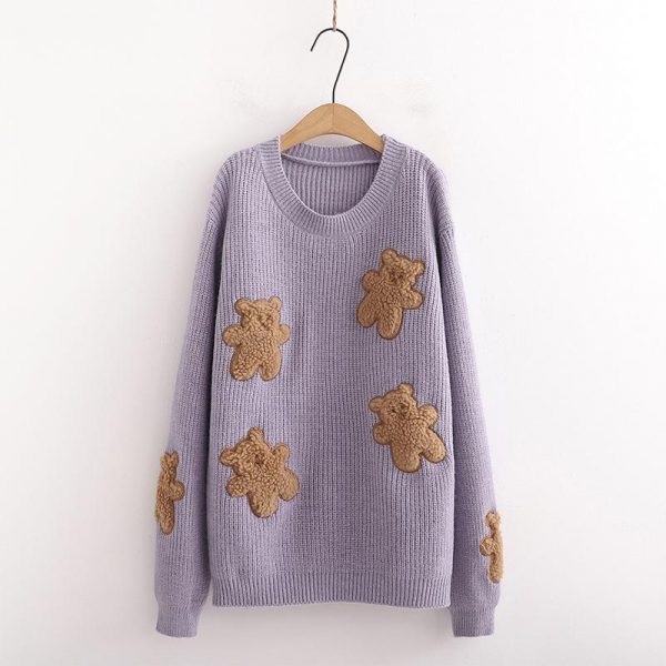 Bear Sweet Knitted Loose Sweater - Modakawa Modakawa